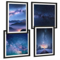 BILDER SET 4er Set - 50x50 cm & 40x60 cm Schwarzer Rahmen - Nachthimmel, Berge, Winter, Weltraum - Schwarz, Kunststoff (50/50cm) - TULUP