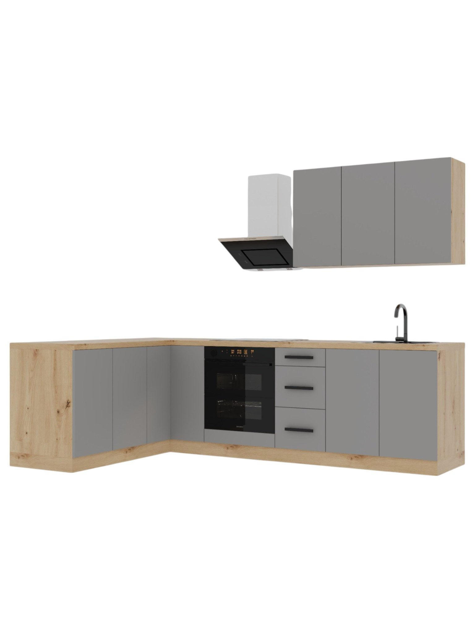 ECKKÜCHE 270 x 170 cm – Nexa K99-G270 – in Beige / Matt - Beige/Schwarz, Holz/Metall (270/212/58cm) - ROYAL24_MARKT