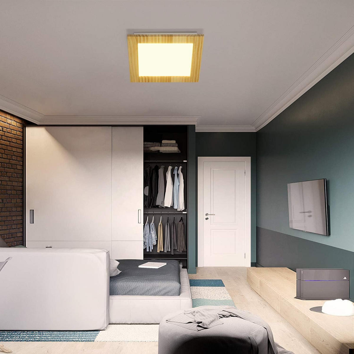 LED-DECKENLEUCHTE Heinrich 30/30/5 cm - Braun, Holzwerkstoff (30/30/5cm) - Nettlife