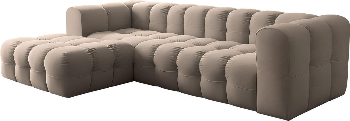 ECKSOFA Mochi L-Form 5-Sitzer Links, Samt, Taupe 290/75/193 cm - Taupe/Schwarz, Kunststoff/Textil (290/193cm) - WFL GROUP