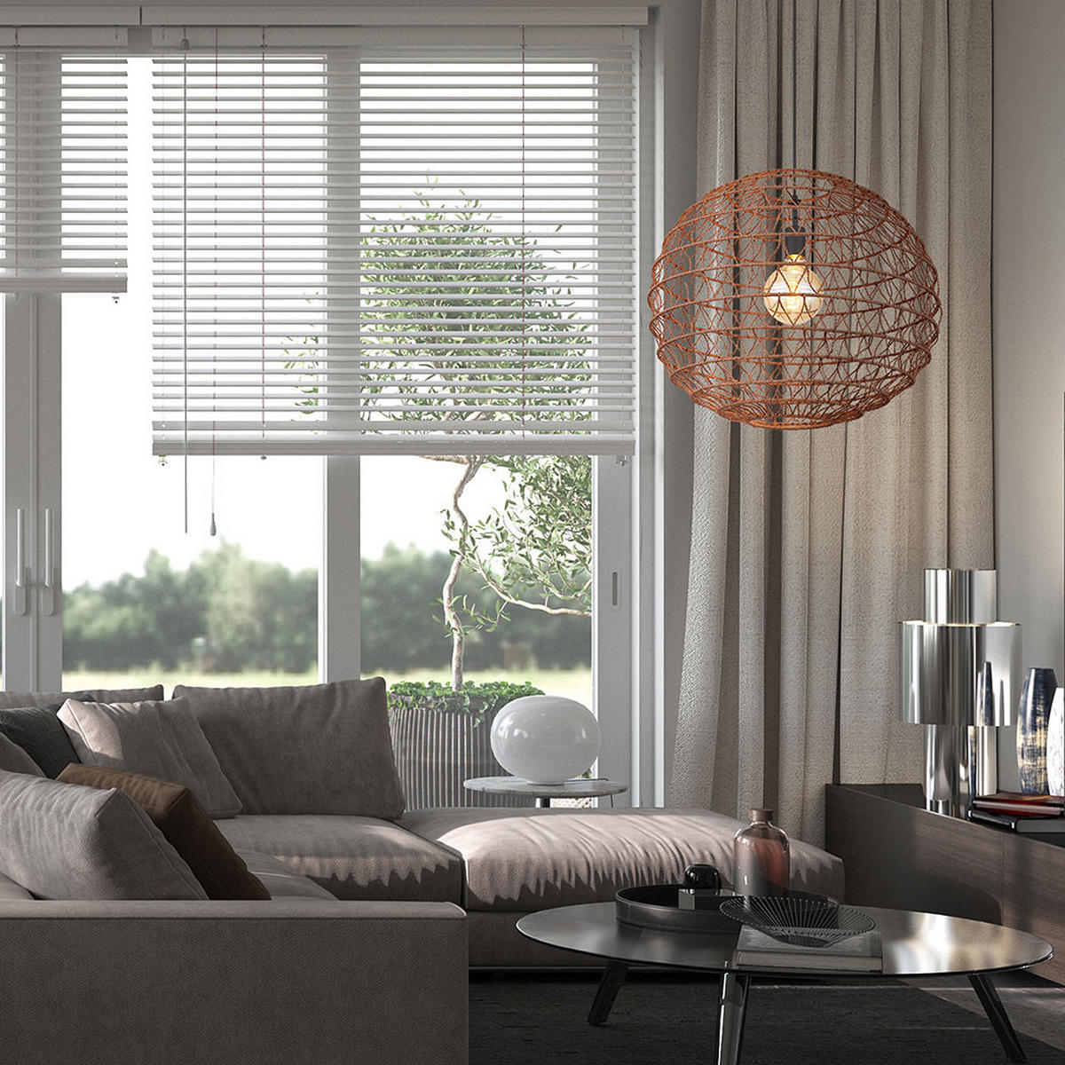 PENDELLEUCHTE Metall Braun Boho - Braun, Metall (59/59/120cm) - Globo Lighting