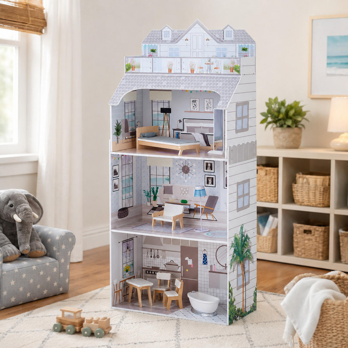 PUPPENHAUS Deluxe aus Holz, Grau, 132cm - Grau, Holzwerkstoff (30/132/61cm) - Teamson Kids