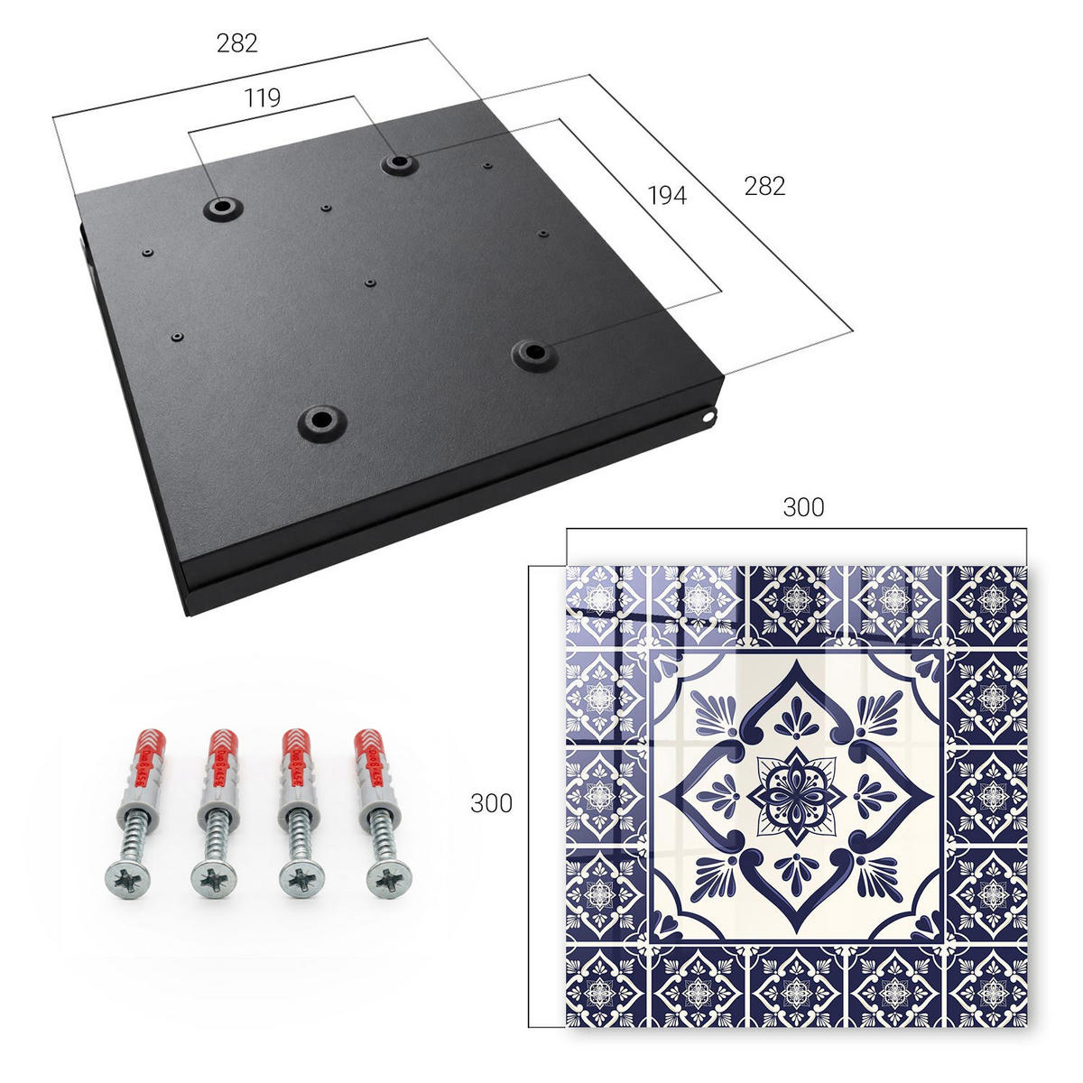 SCHLÜSSELBOX Schwarz 30x30 cm- Türöffnung nach rechts - Klassische Eleganz - Dunkelblau, Metall (30/30/5cm) - TULUP