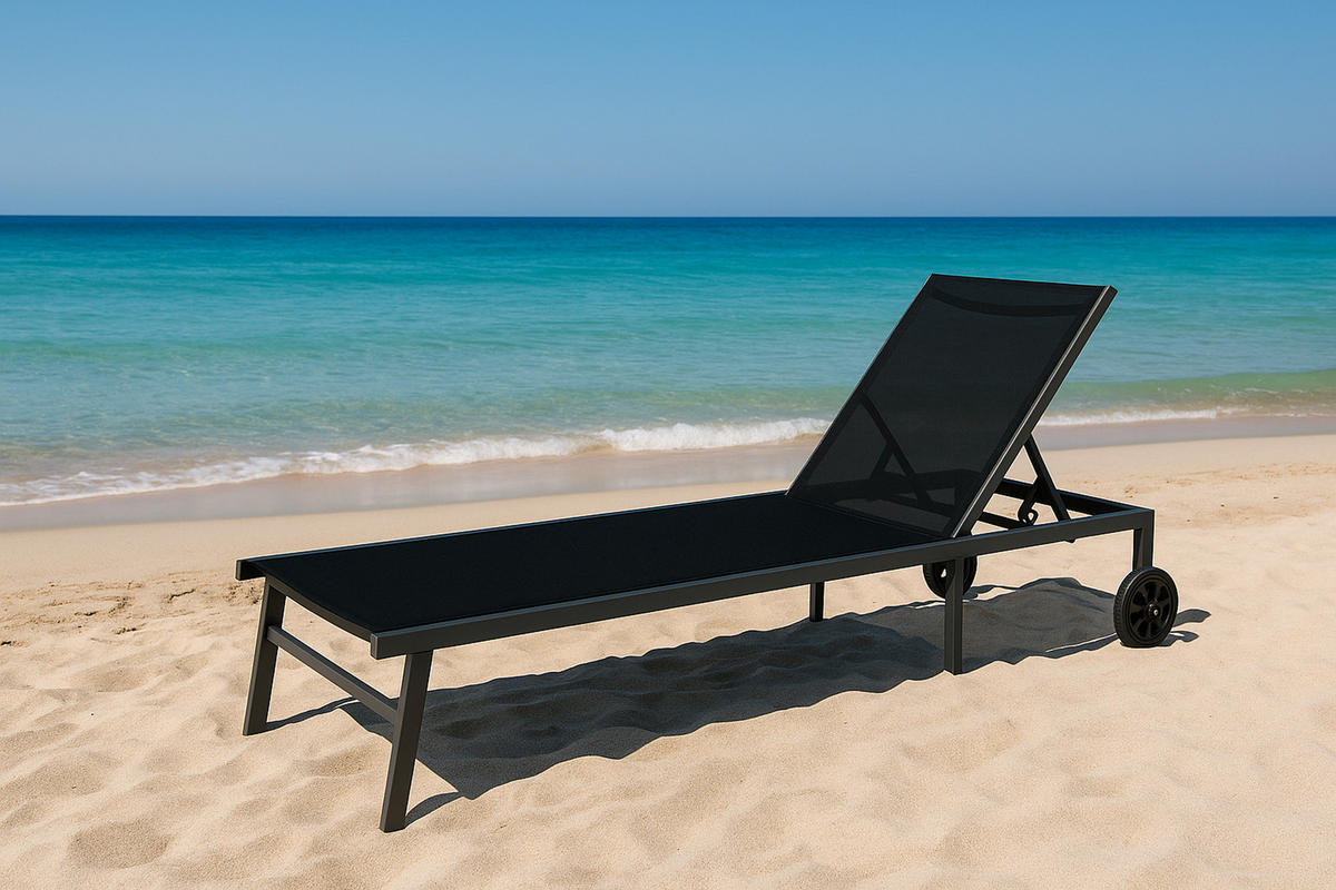 SONNENLIEGE Walton 200cm - mit Rollen - Gestell Aluminium silberfarben, Bespannung Kunstgewebe schwarz - Grau, Metall (78/90/200cm) - TPFGarden