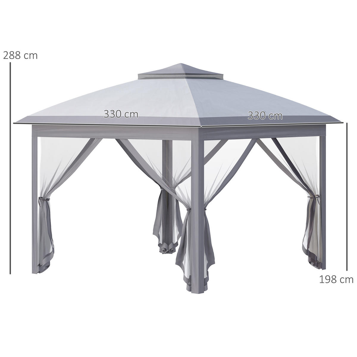 PAVILLON 3,3 x 3,3 m - Grau, Metall (330/288/330cm) - Outsunny