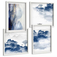 BILDER SET 4er Set - 50x50 cm & 40x60 cm Weißer Rahmen - Berge, Wolken, Bäume, Vögel im Hintergrund - Weiß, Kunststoff (50/50cm) - TULUP