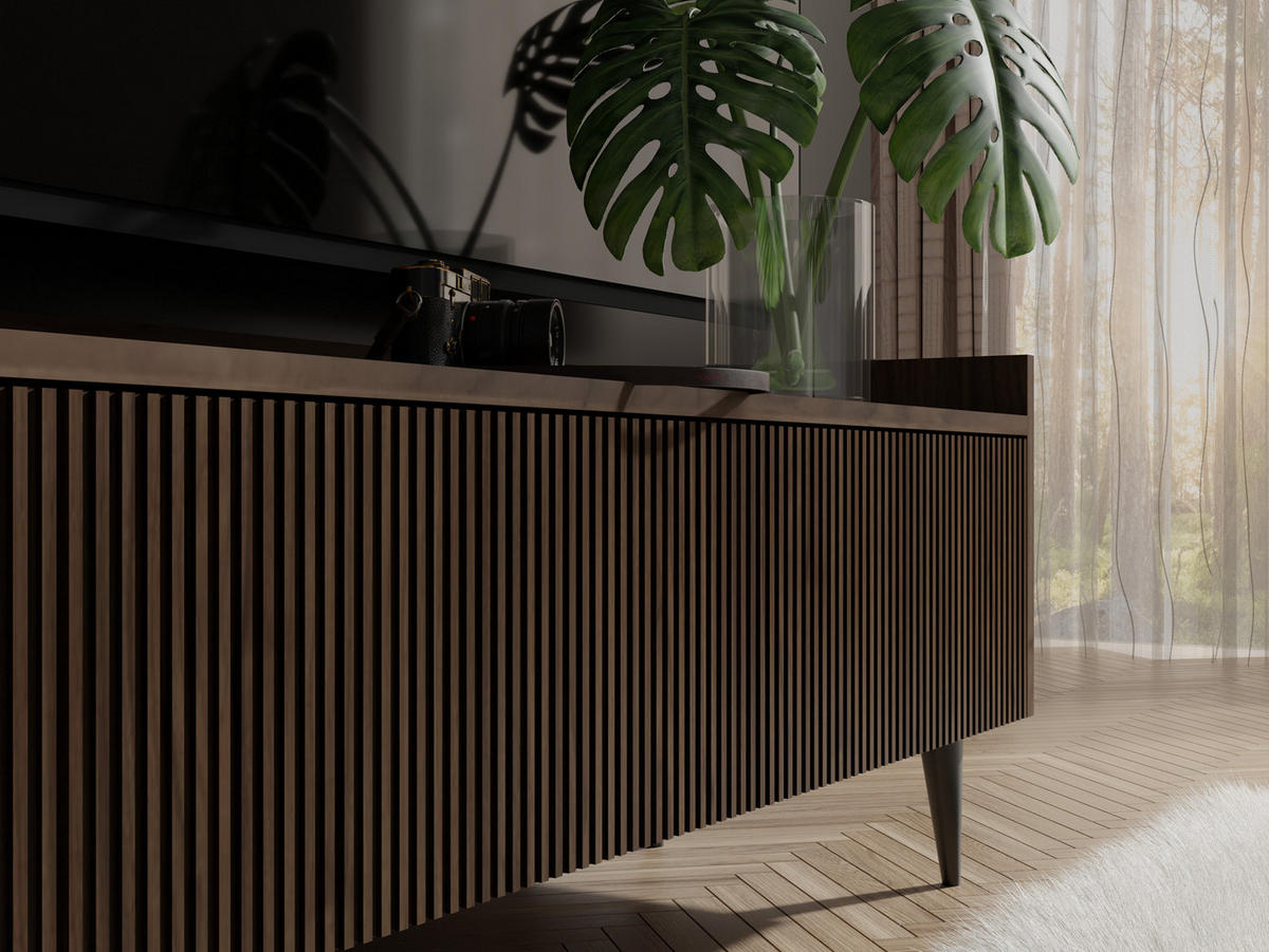 TV-LOWBOARD Arysa in Braun Walnuss Holzoptik 180/45/41 cm - Walnussfarben/Schwarz, Holzwerkstoff/Metall (180/45/41cm) - WFL GROUP