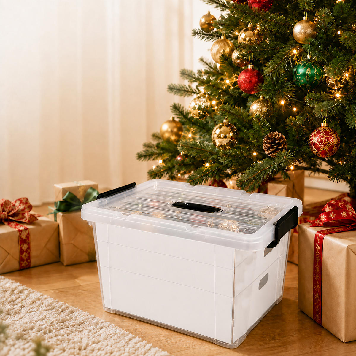 WEIHNACHTSKUGELBOX Transparent Kunststoff 40 L mit Einsätzen - Transparent, Wellpappe/Kunststoff (51/24.5/38.5cm) - Relaxdays