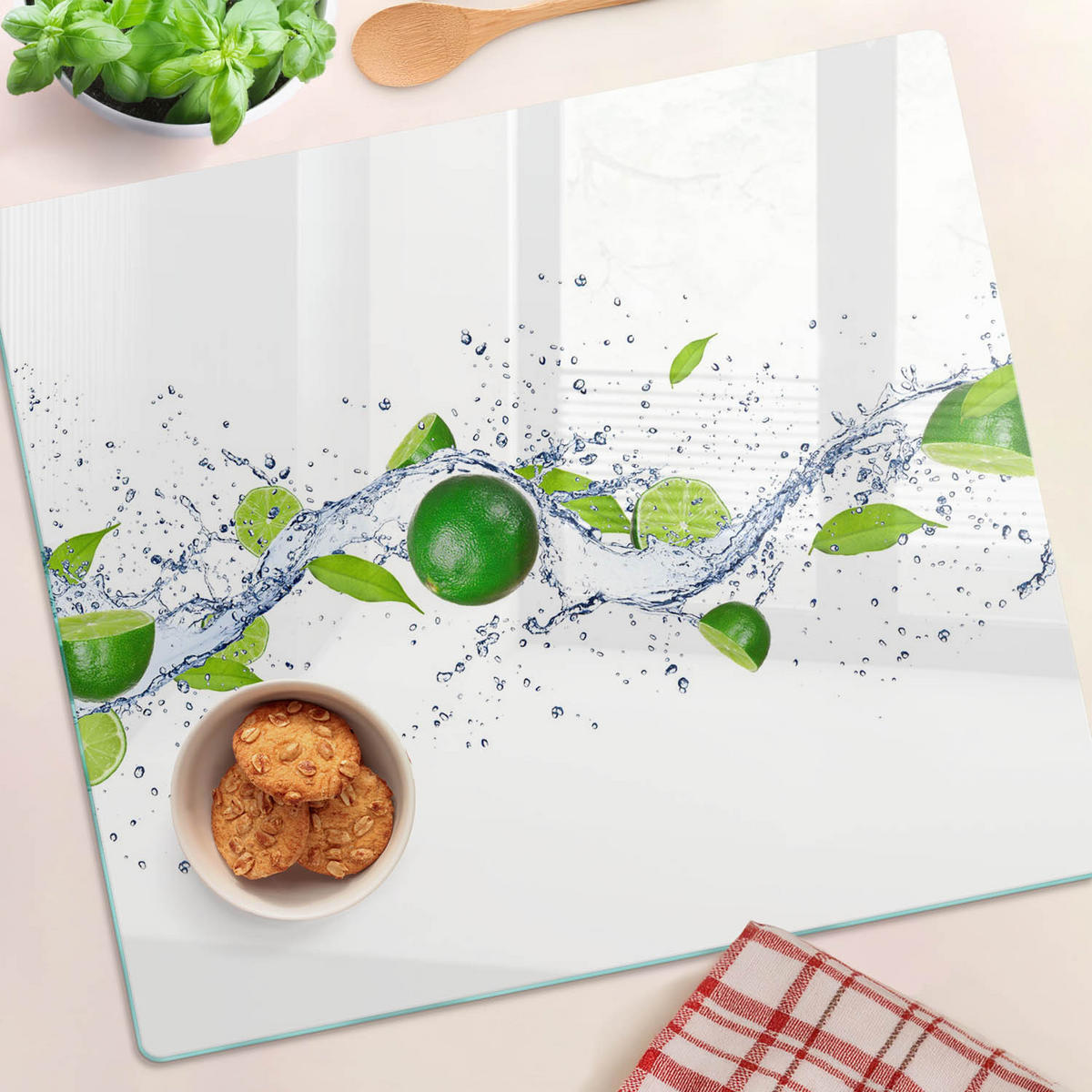 GLASPLATTE 60x52 cm Limetten und Wasser - Grün, Glas (60/0.4/52cm) - TULUP