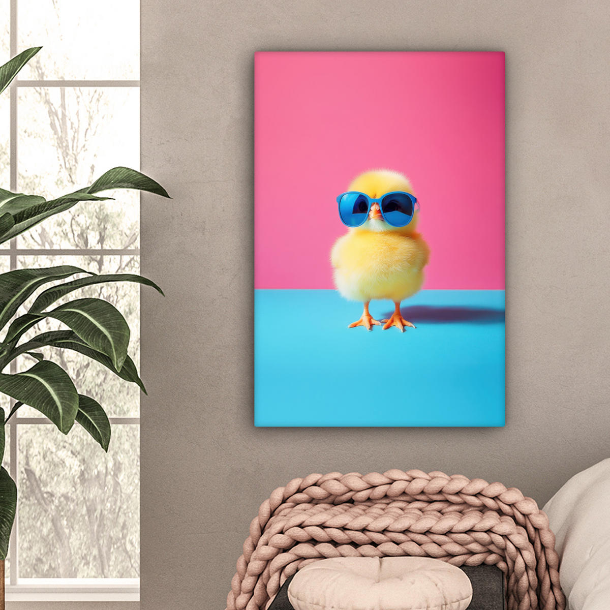 LEINWANDBILD Chick - Sonnenbrille - Blau Wanddeko 40x60 cm - Pink/Gelb, Textil (40/60cm) - MuchoWow