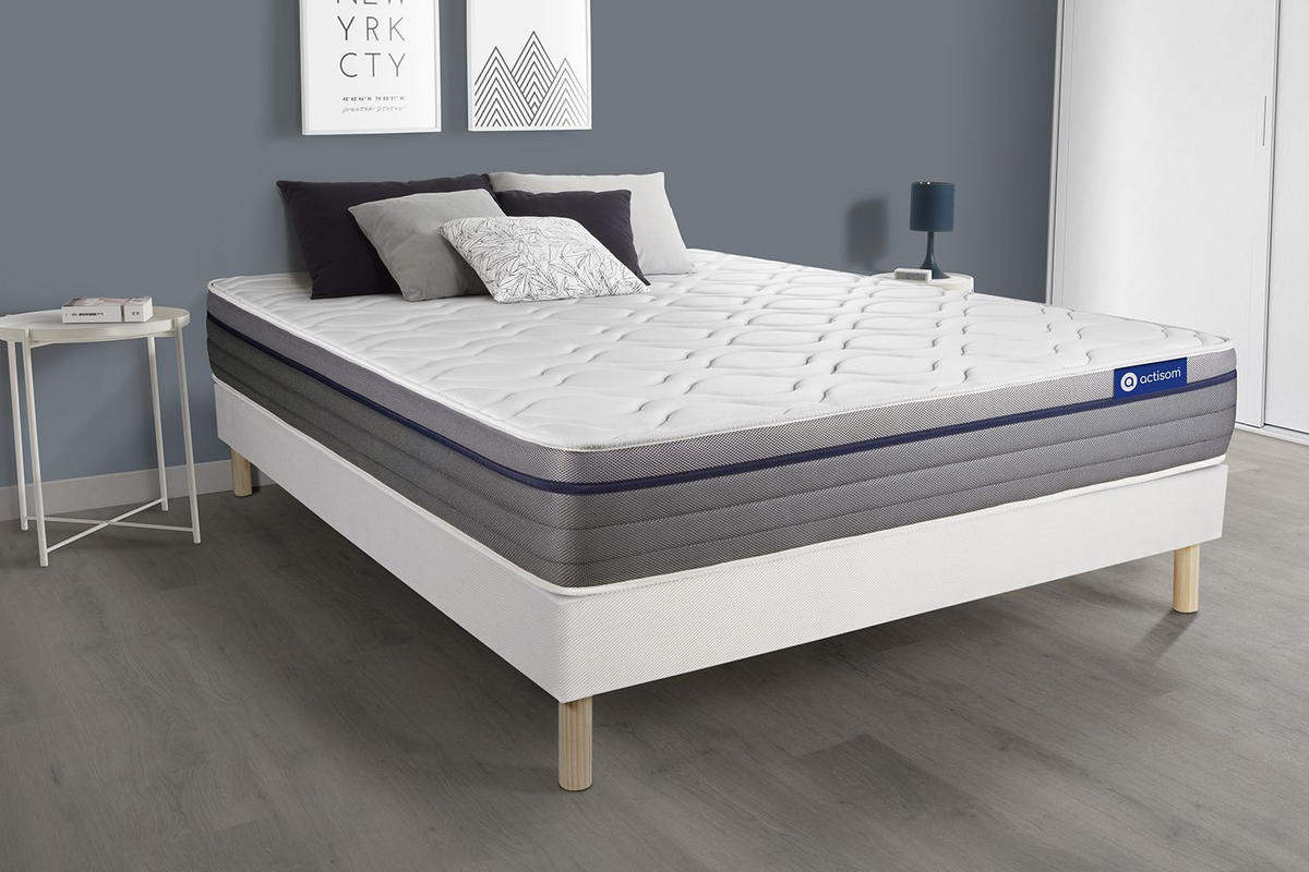 BETT Actiflex zen Taschenfederkern und Memory-Schaum 90 x 200 cm h1 - Kit Bettgestell Weiß - Beige/Weiß, Holz (90/200cm) - ACTISOM