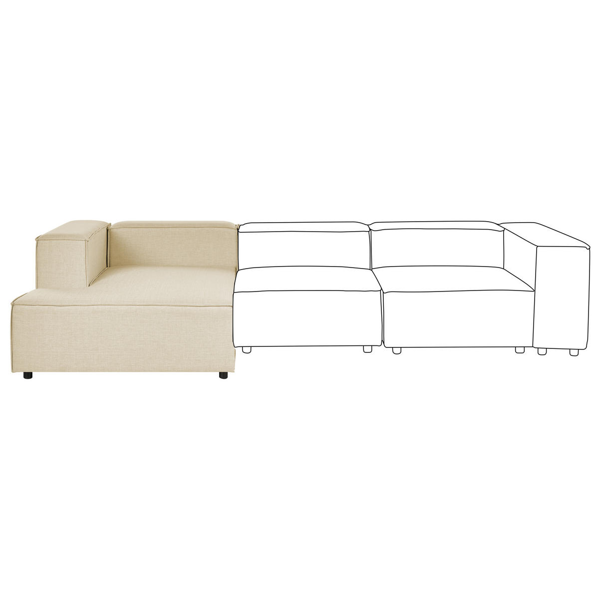 ČALOUNĚNÉ LEHÁTKO CHAISE LONGUE Len béžové pravostranné Aprica - černá/béžová, textil (119/68/180cm) - Beliani