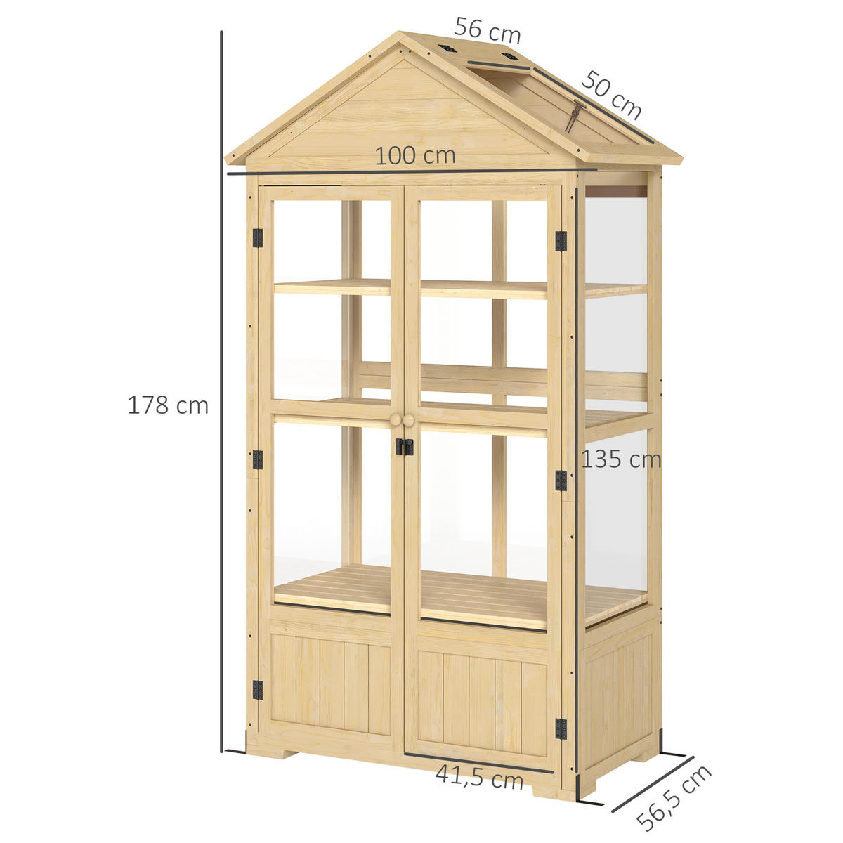 FRÜHBEET aus Holz Abschließbar Gewächshaus Dachfenster, für Garten, Balkon, Natur - Fichtefarben, Holz/Kunststoff (56.5/178/100cm) - Outsunny