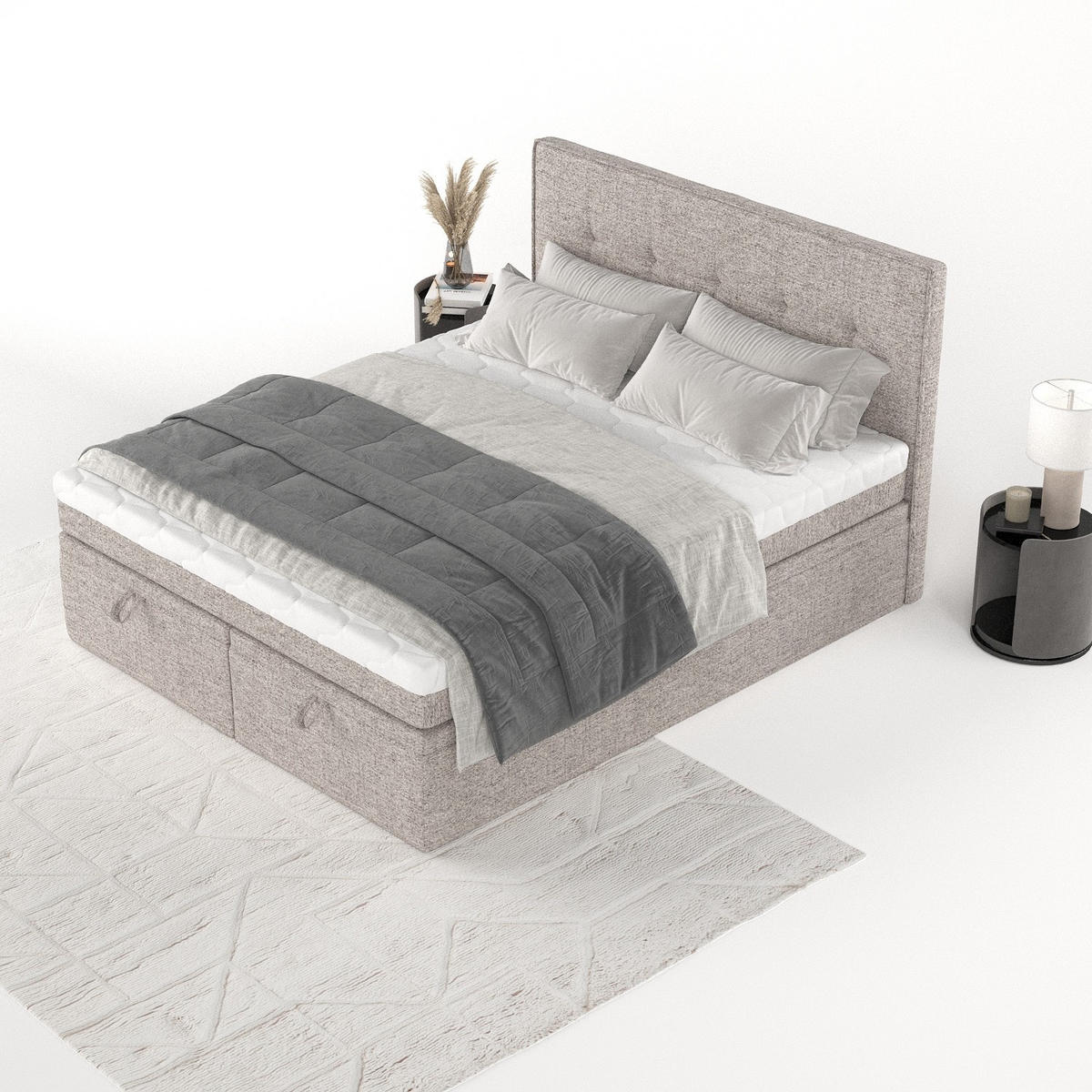 BOXBETT Arivo 180/200 cm Beige im Neve Stoff - Beige/Schwarz, Holz/Holzwerkstoff (180/200cm) - AltaBeds