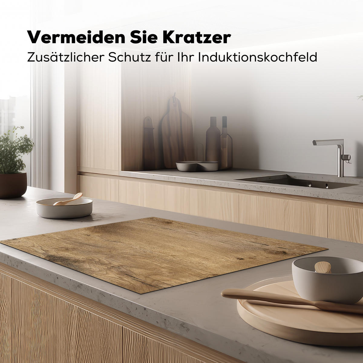 HERDABDECKPLATTE Holz - Braun - Holzoptik Induktionsmatte 77x59 cm - Eichefarben, Kunststoff (77/59/0.2cm) - MuchoWow