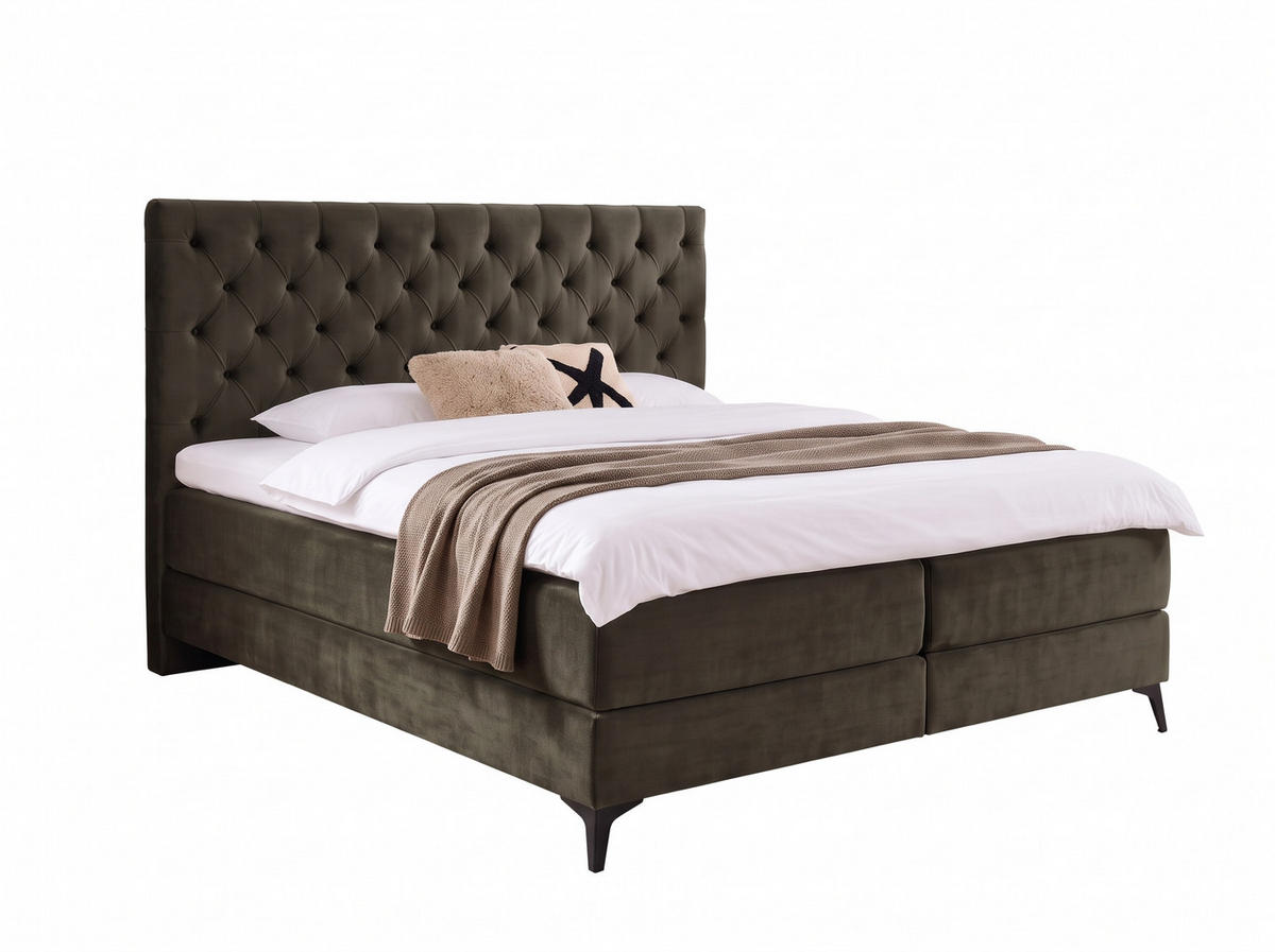BOXBETT Amber Braun 180/200 cm Samt mit Bettkasten, mit Matratze, mit Premium Topper H3/H4 - Schwarz/Braun, Textil (180/200cm) - wonello