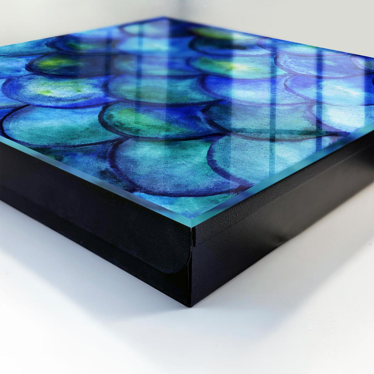SCHLÜSSELBOX Schwarz 30x30 cm- Türöffnung nach rechts - Blaue Schuppen - Blau, Metall (30/30/5cm) - TULUP