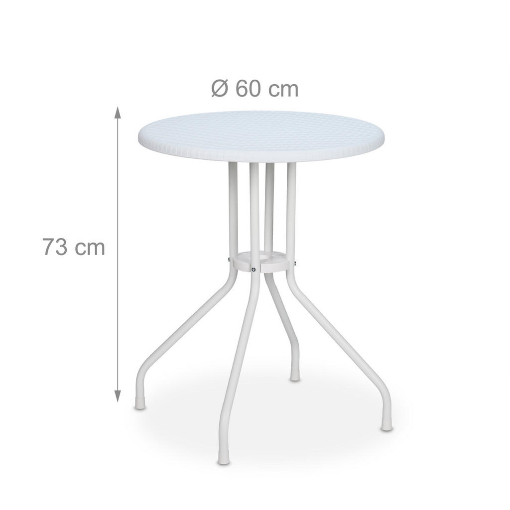 Thumbnail - Relaxdays Gartentisch, Weiß, Kunststoff, Metall, rund,Rund, 60x73x60 cm, Gartenmöbel, Gartentische, Beistelltische outdo...