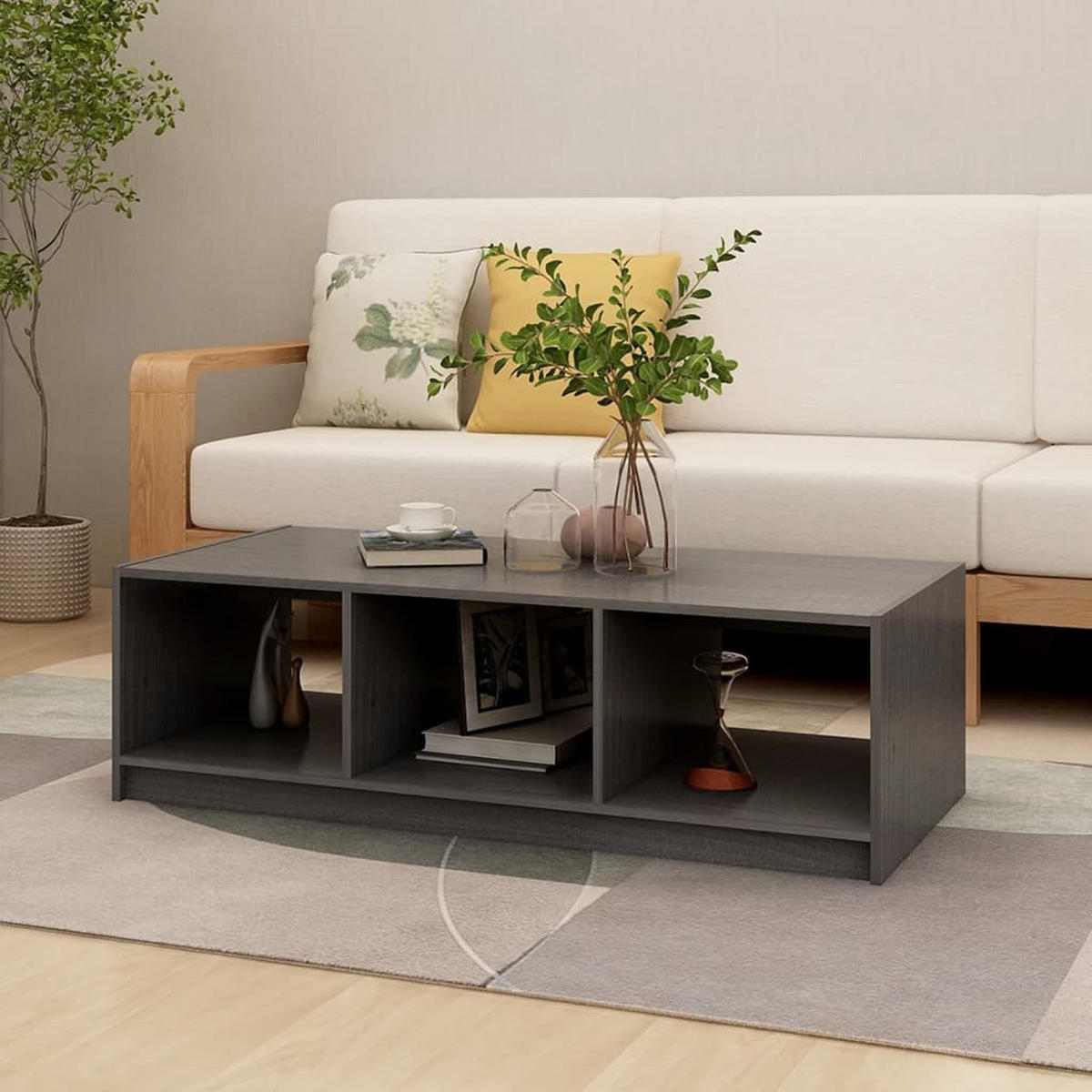 COUCHTISCH Grau 110x50x34 cm Massivholz Kiefer - Grau, Holz (110/50/34cm) - furnicato