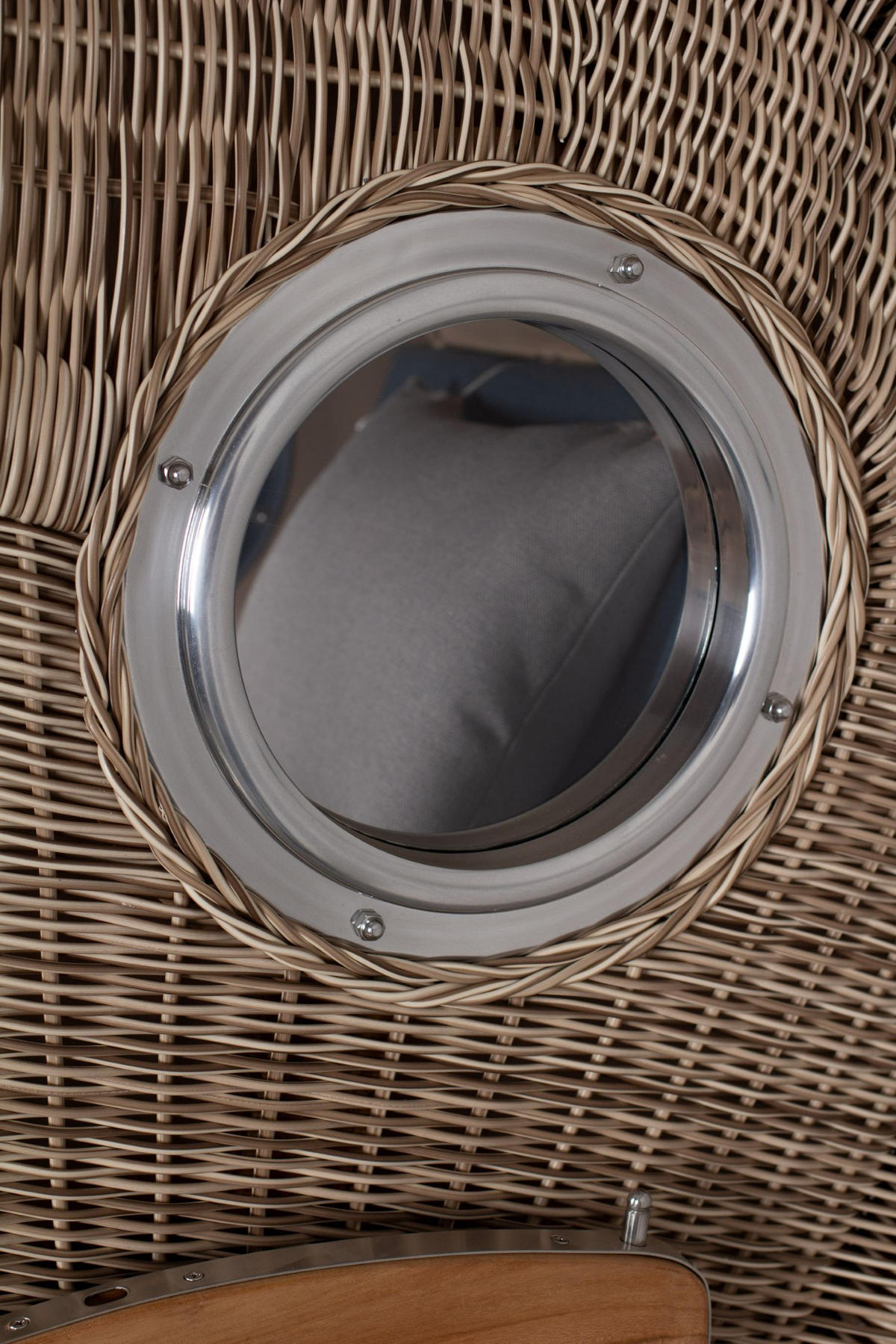 STRANDKORB Komplettset: Ammersee Single Teak Bullauge - PE shell - Modell 593 - Grau, Holz/Kunststoff (96/165/80cm) - bene living