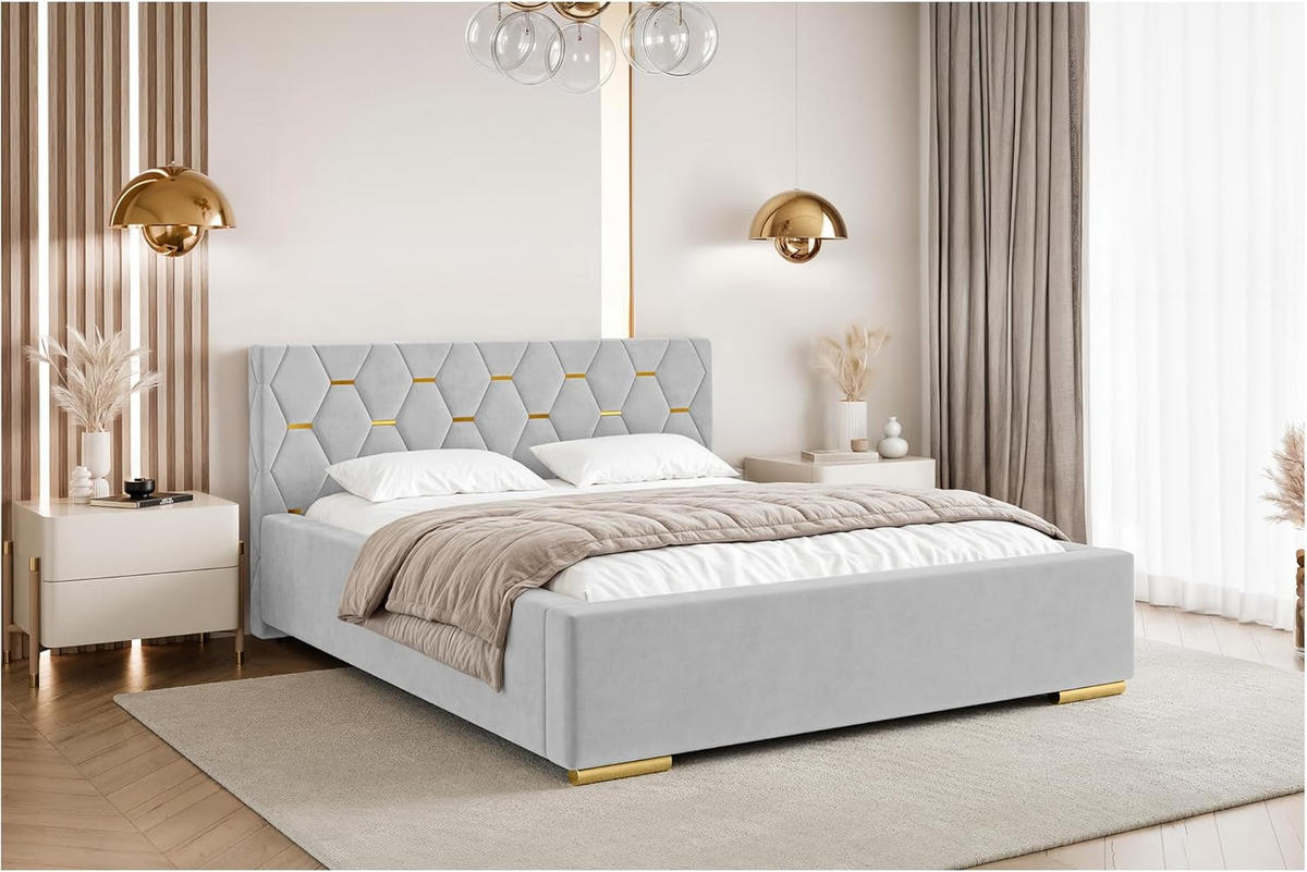 BETT VERSAL H3 - Goldfarben/Hellgrau, Holzwerkstoff (160/200cm) - Meblini