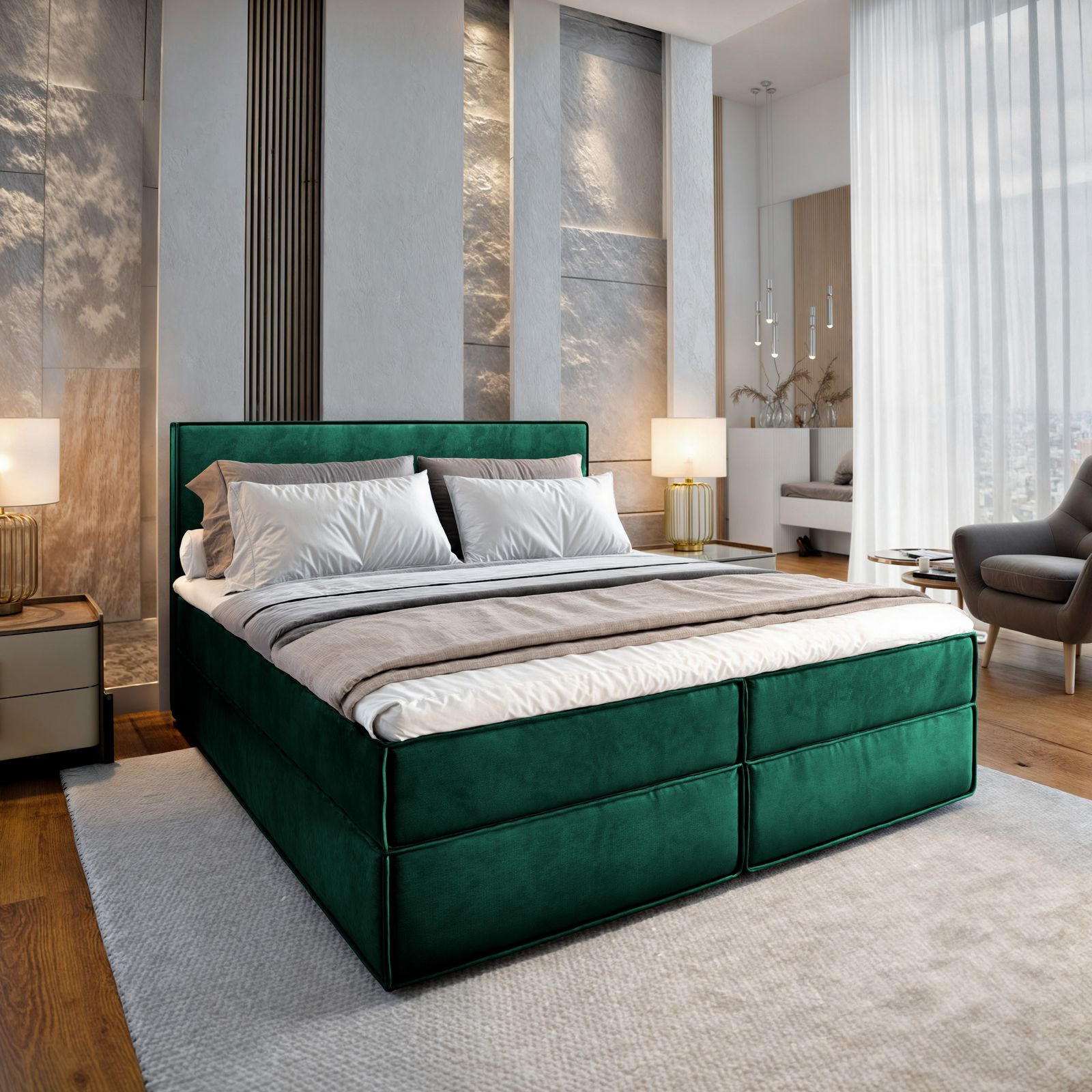 BOXBETT PELLIO 140x200 cm mit Matratze und Topper - Grün - Grün, Holz (140/200cm) - MASSENO