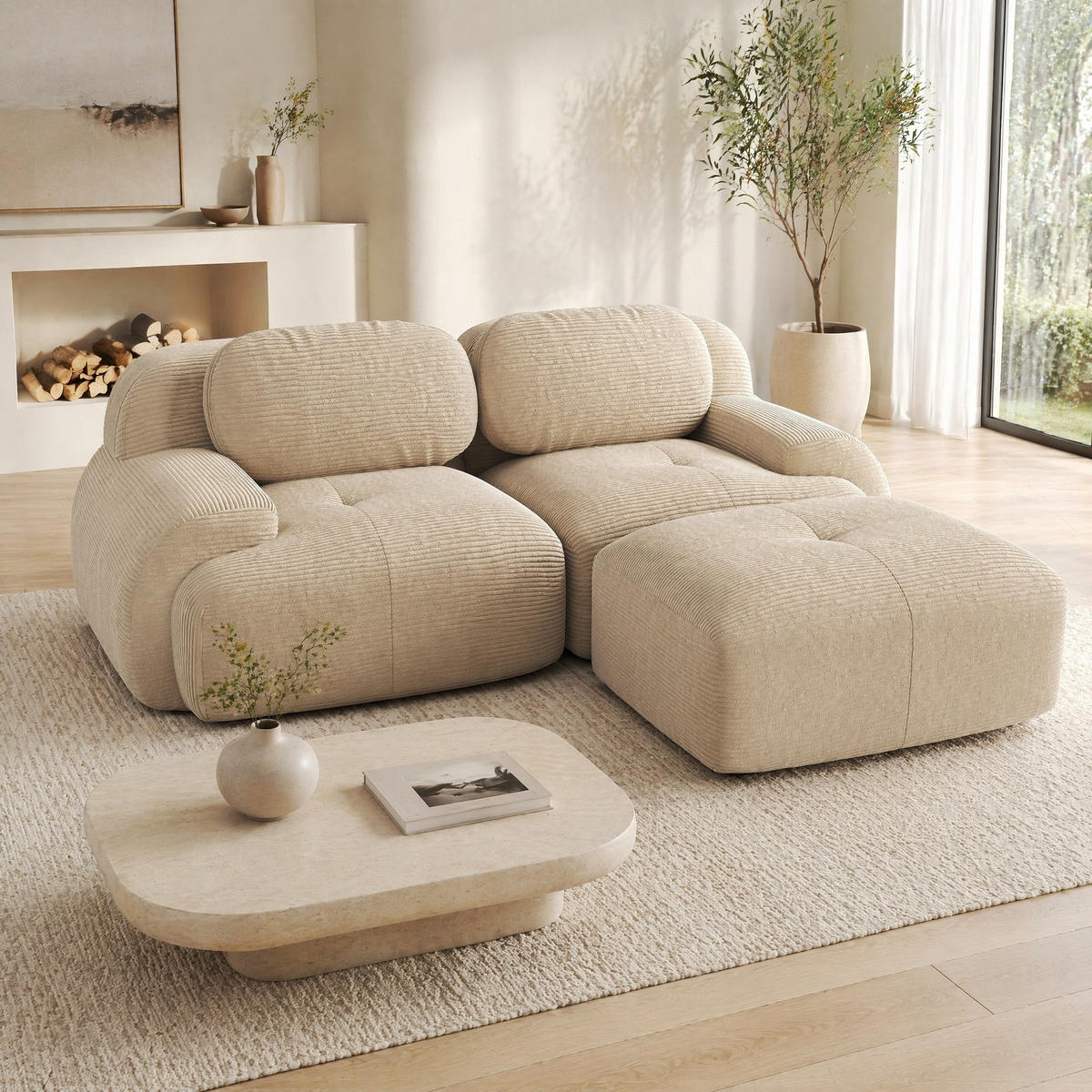 ECKSOFA 208/178/70 cm in Beige aus Cord, modular und ohne Montage - Beige, Textil (178/208cm) - Flora Grace