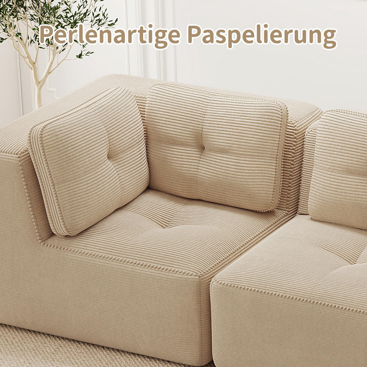 3-SITZER Sofa 297x177x69 cm aus Cordstoff rahmenlos modular mit Ottoman, beige - Beige, Textil (177/69/297cm)