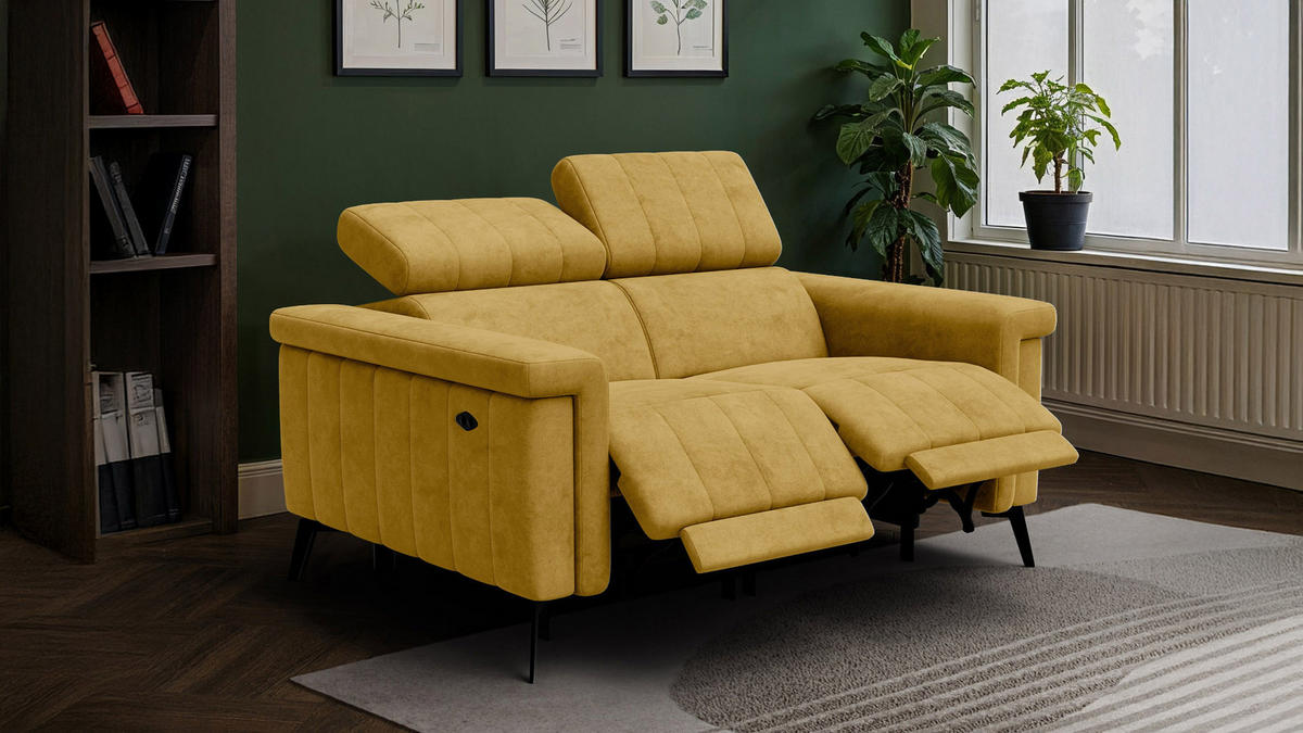 RELAXSOFA NORDEL 2-Sitzer, senfgelb - Gelb/Schwarz, Holz/Textil (150/80/105cm) - Courtois Laville