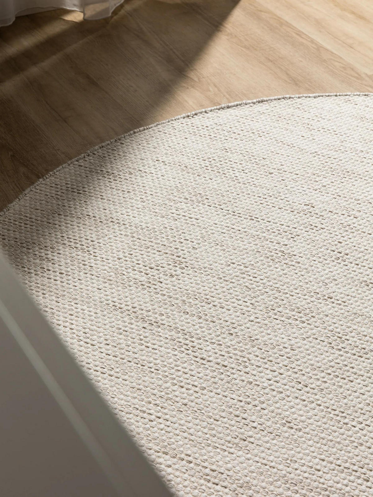 BAUMWOLLTEPPICH Ron handgewebt ø 200 cm rund - Creme, Naturmaterialien/Textil (200/200cm) - benuta