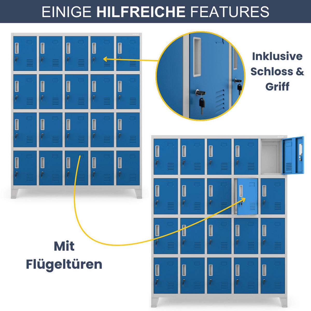 SCHLIESSFACHSCHRANK Spind TAMPA 20 Fächer172x136x45cm Grau-Blau - Grau, Metall (136/172/45cm) - DELUKE