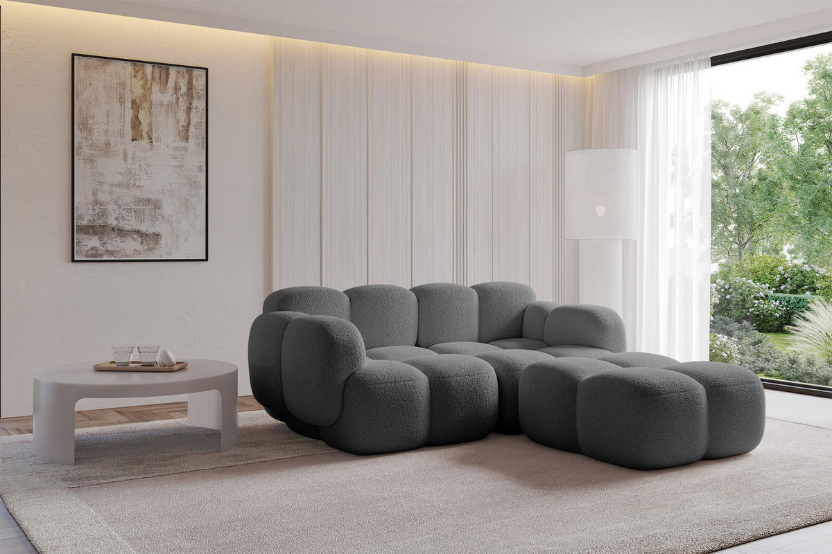 ECKSOFA modulares Sofa Rechts Miko-L1 214x205x75 Grau Bouclé - Chromfarben/Schwarz, Holzwerkstoff/Kunststoff (214/205cm) - ALTDECOR
