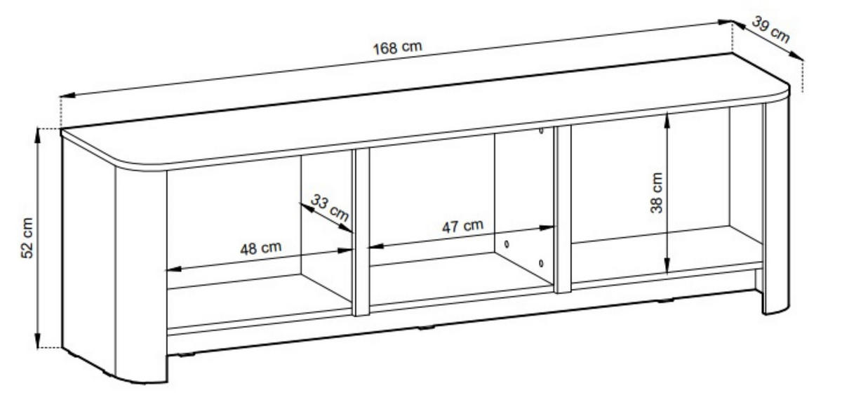 RTV-SCHRANK Fari Kaschmir, Dreitüriger TV-Tisch - Kaschmir/Schwarz, Holzwerkstoff (168/52/39cm) - Bettso