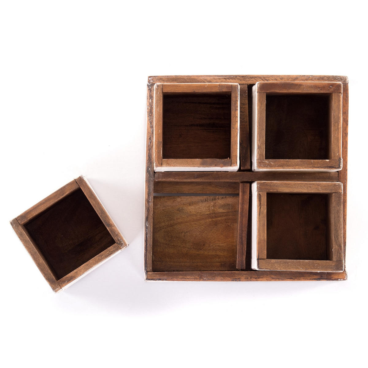 KISTEN-SET Cubo 5-tlg. Massivholz 06 weiß-landhaus - Weiß, Holz (4cm) - DESIGN DELIGHTS