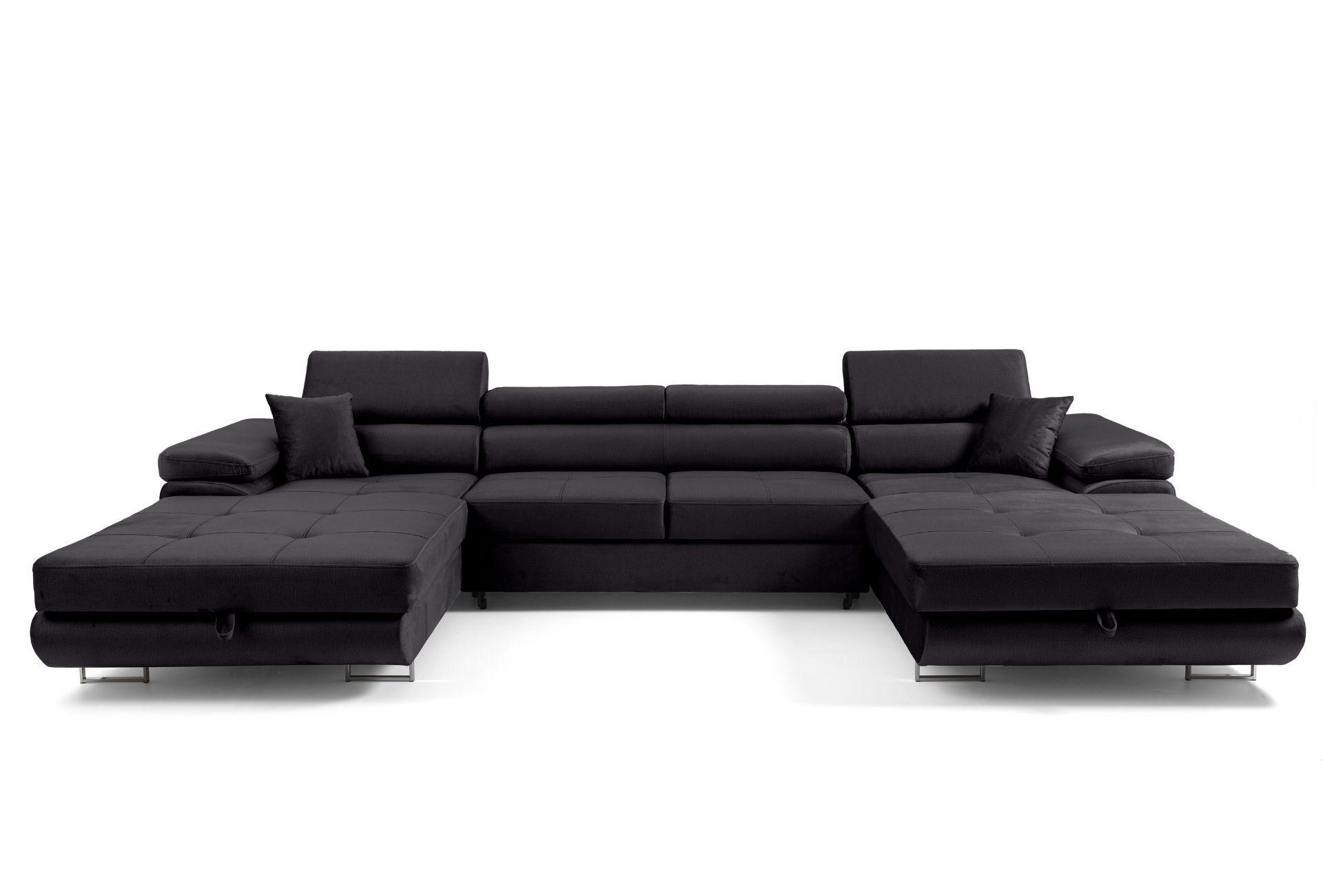 ECKSOFA U-Form ALONZO U mit Schlaffunktion 130x280 Velours Schwarz - Silberfarben/Schwarz, Holz/Textil (350/90/203cm) - Muffo