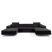 ECKSOFA U-Form ALONZO U mit Schlaffunktion 130x280 Velours Schwarz - Silberfarben/Schwarz, Holz/Textil (350/90/203cm) - Muffo