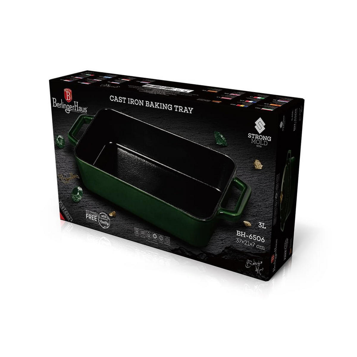 BRÄTER aus emailliertem Gusseisen 37 21 7 cm 3,0 l Strong Mold BH6506 - Grün, Metall (37/21/7cm) - Berlinger Haus
