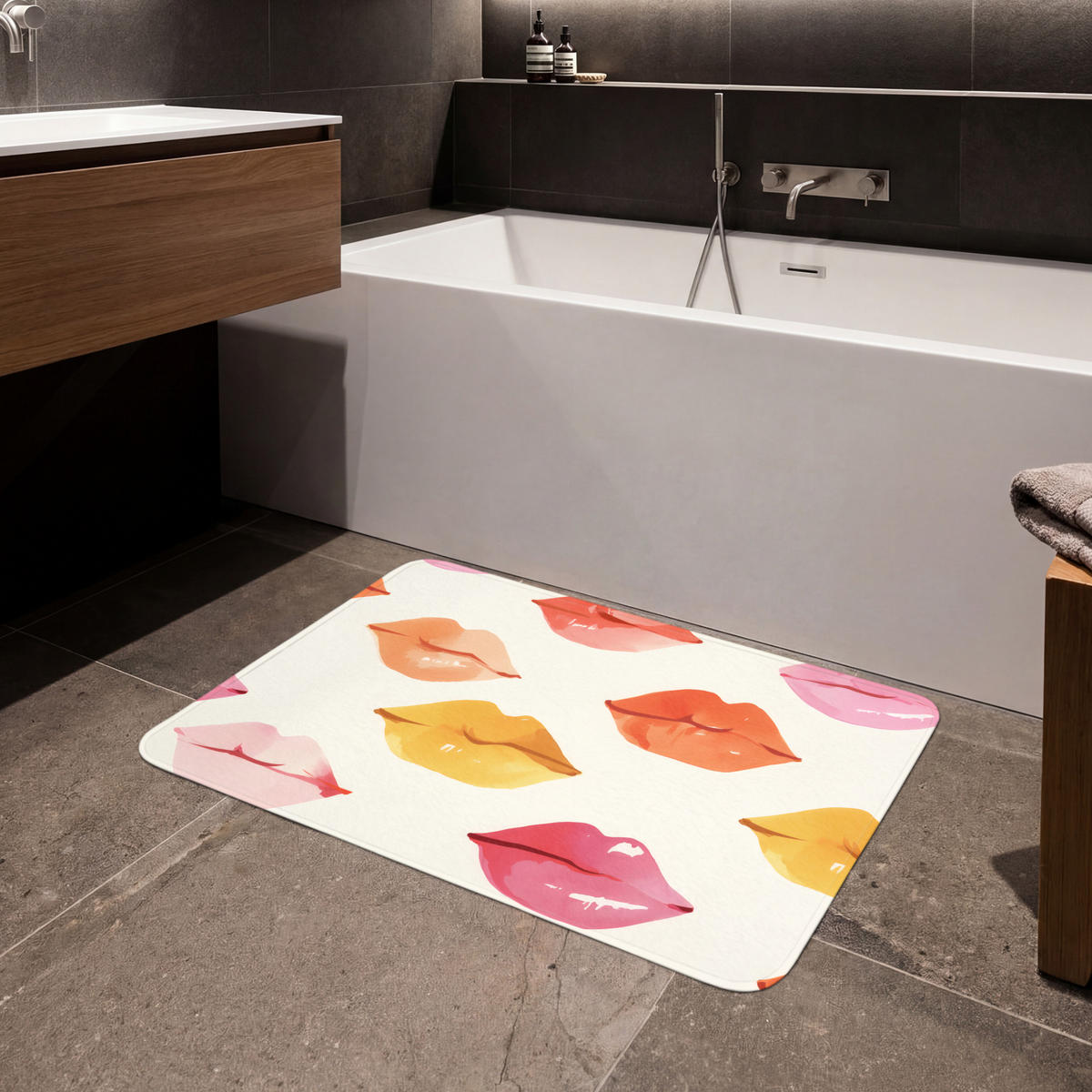 KOUPELNOVÁ PŘEDLOŽKA Rty - barevné - lesklé 90x60 cm - růžová, textil/plast (90/60cm) - OnlyWow