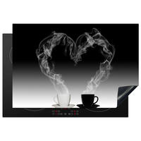 HERDABDECKPLATTE Kaffee - Herz - Schwarz und weiß - Tassen 76x51 cm - Weiß, Kunststoff (76/0.2/51.5cm) - MuchoWow