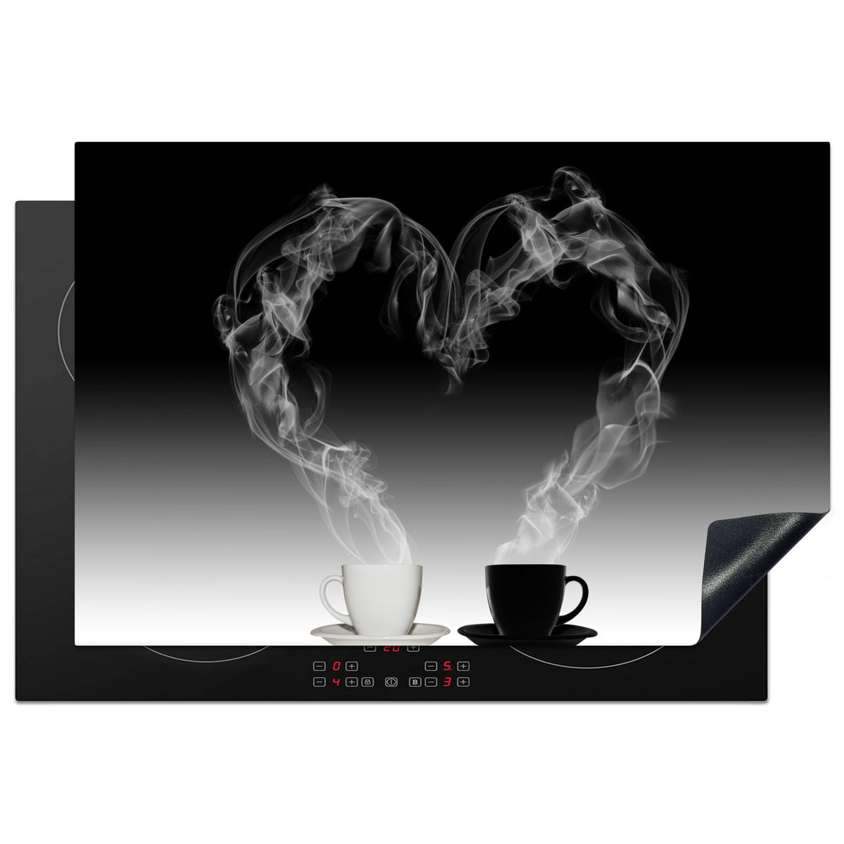 HERDABDECKPLATTE Kaffee - Herz - Schwarz und weiß - Tassen 76x51 cm - Weiß, Kunststoff (76/0.2/51.5cm) - MuchoWow