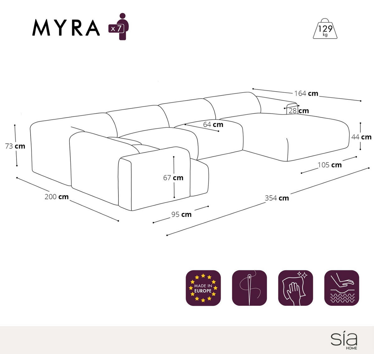 WOHNLANDSCHAFT Rastergewebe Olivgrün 354cm - Olivgrün, Textil (354/73/200cm) - Sia Home