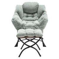 SESSEL Stoff Hellgrün mit Hocker und Seitentasche - Hellgrün, Textil/Metall (81/95/64cm) - WISHDOR