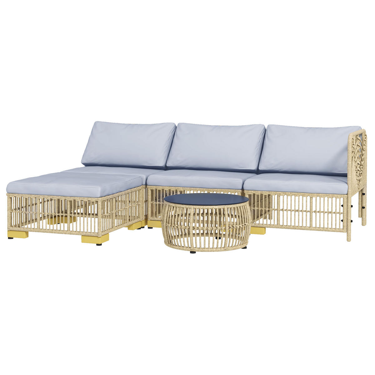 GARTENGARNITUR DE-06700 5-teilig, inkl. Sitzkissen, Kunstrattan Hellgrau - Beige/Grau, Kunststoff - ComfortXL