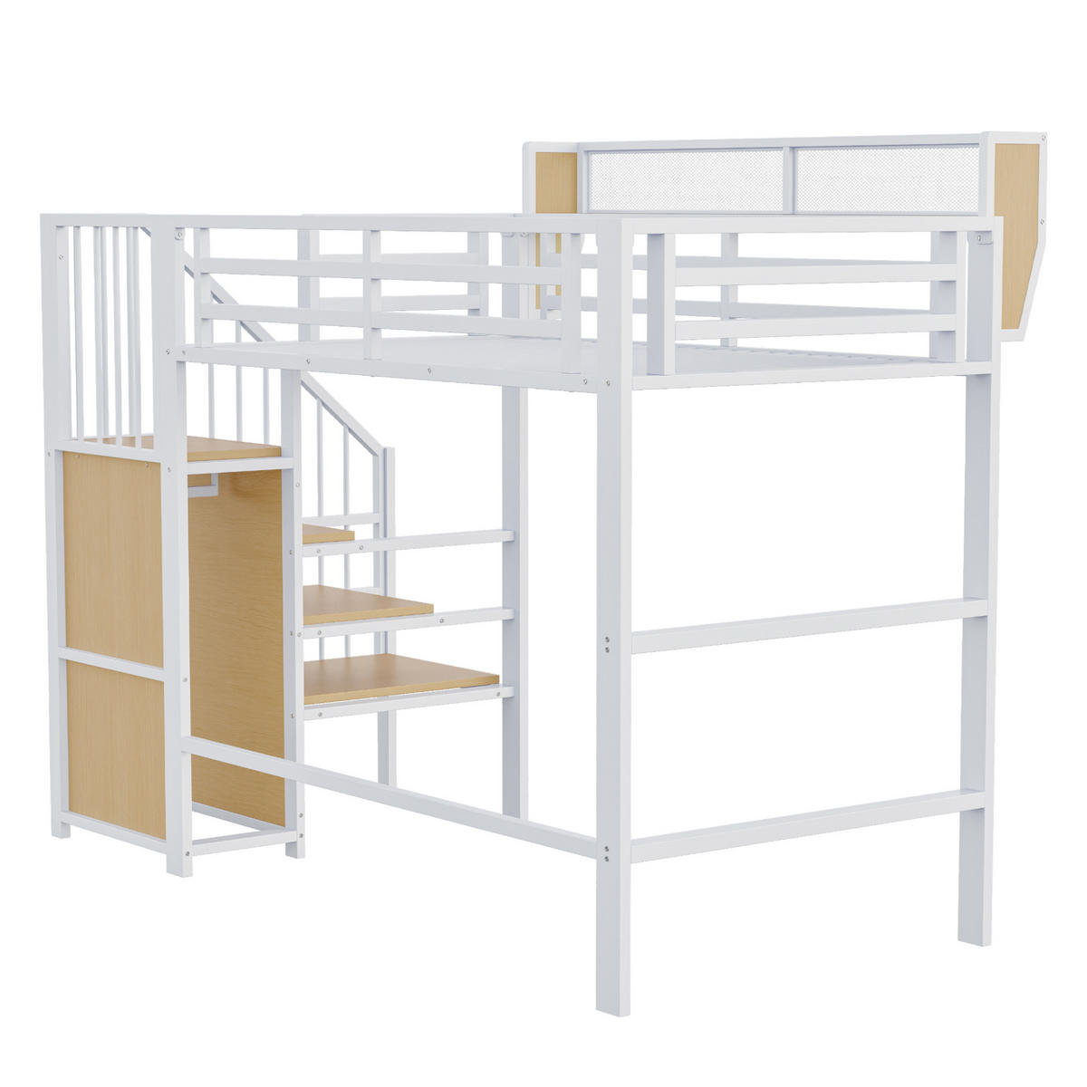 HOCHBETT 90/200 cm Weiß aus Metall mit Sicherheitsleiter und verstellbarem Ablagefach - Weiß, Metall (90/200cm) - OKWISH