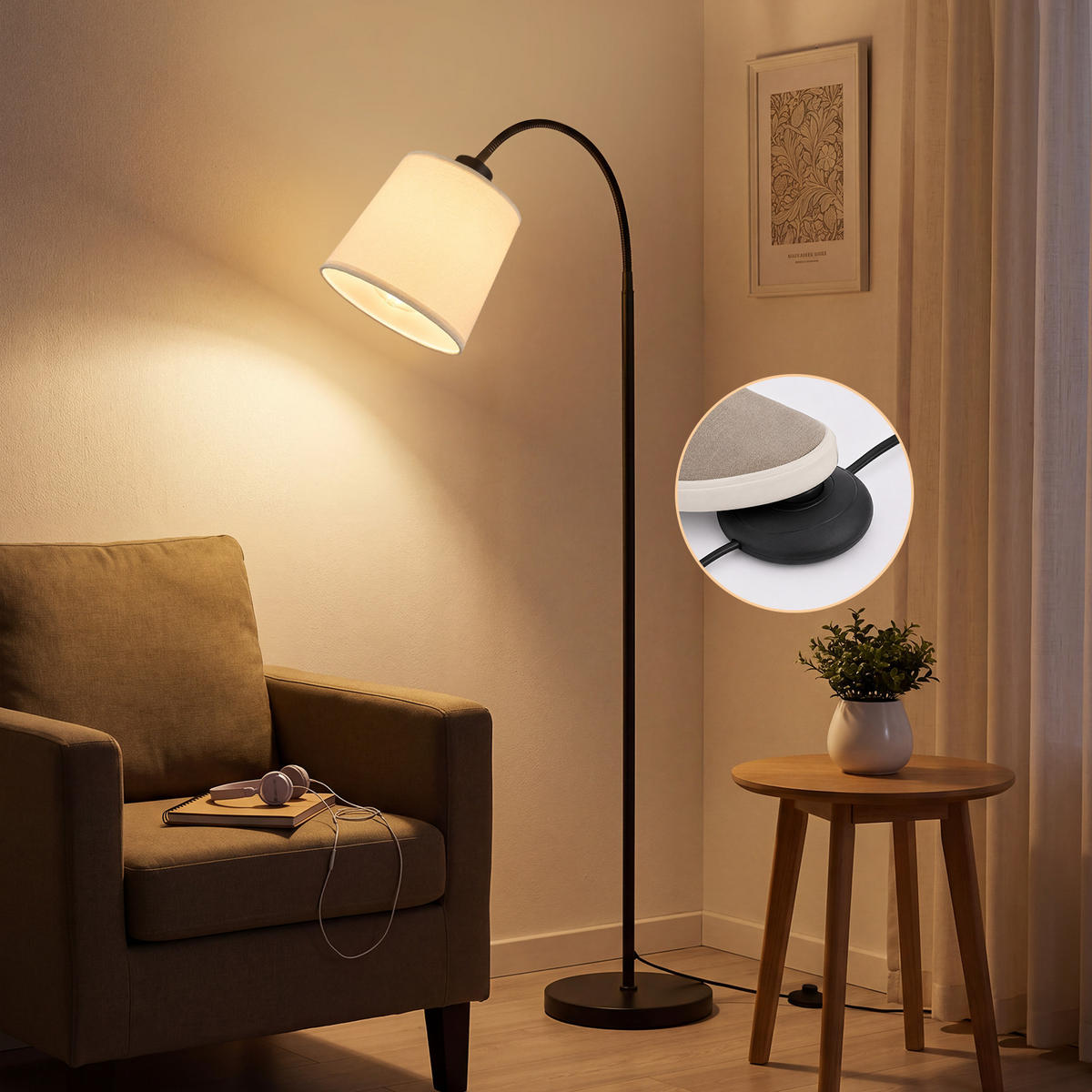 STEHLAMPE Orythvin 18/16/160 cm - Beige, Textil/Metall (18/16/160cm) - ZMH
