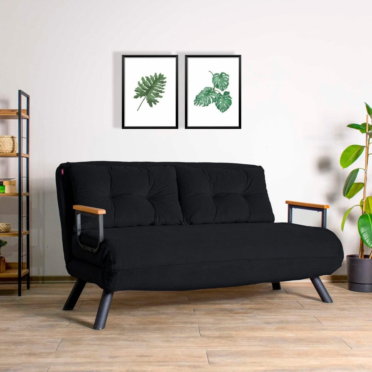 SCHLAFSOFA für 2 Personen mit Stoffbezug und Metallfüßen 133/50/41 cm - Schwarz, Metall (50/41/121cm) - Calicosy