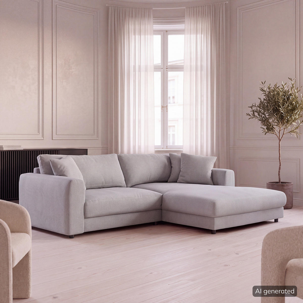 ECKSOFA mit Longchair - Schwarz/Grau, Holz/Kunststoff (238/183cm) - home24