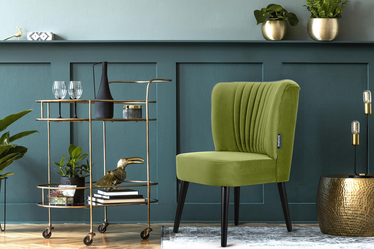 COCKTAILSESSEL DUCO auf hohen Beinen, Olive/Schwarz - Schwarz/Olivgrün, Holz/Textil (63/89/65cm) - KONSIMO®