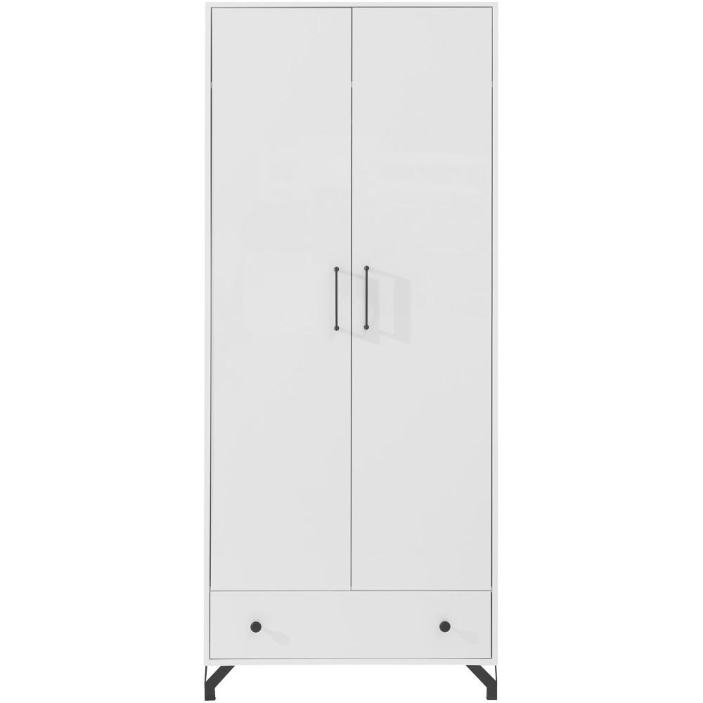 DREHTÜRENSCHRANK Bergo mit 2 Türen und 1 Schublade, Weiß - Weiß Hochglanz/Schwarz, Holzwerkstoff/Metall (80/190/50cm) - Beautysofa