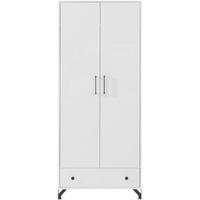 DREHTÜRENSCHRANK Bergo mit 2 Türen und 1 Schublade, Weiß - Weiß Hochglanz/Schwarz, Holzwerkstoff/Metall (80/190/50cm) - Beautysofa
